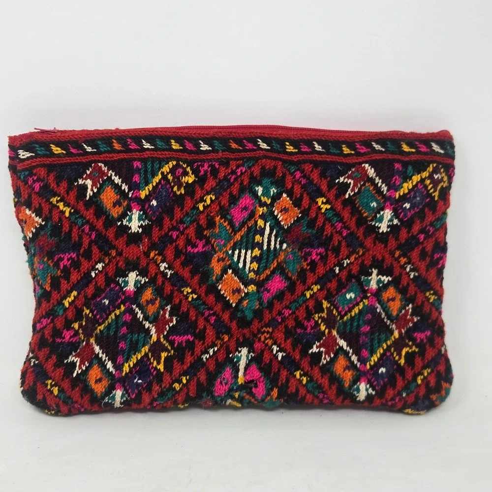 Handmade Albanian Kilim Clutch Bag Multi Color Geometric Tapestry Woven Pouch